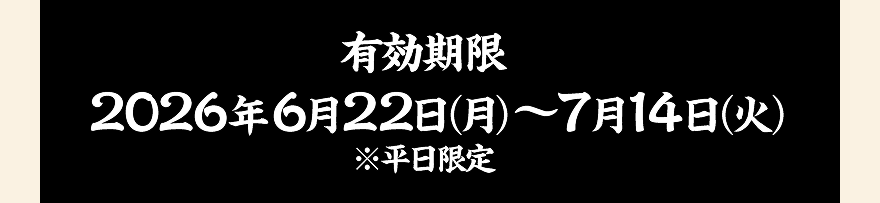 【有効期限 2026年6月22日(月)~7月14日(火)】※平日限定